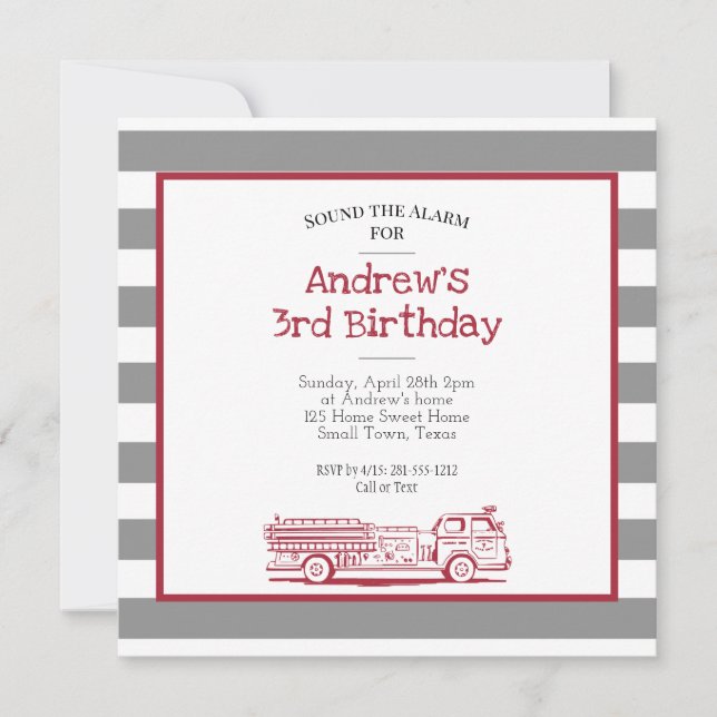 Camion d'incendie rouge et gris Invitation d'anniv (Devant)