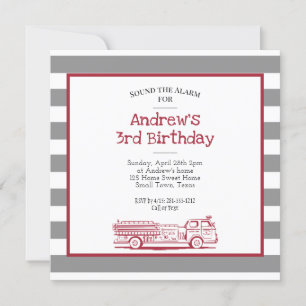 Camion d'incendie rouge et gris Invitation d'anniv