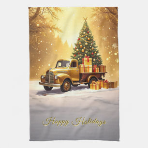 Camion d'or Noël Arbre de vacances Serviette de cu
