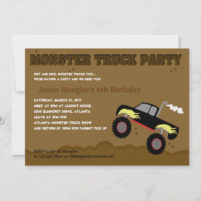 CAMION MONSTER 5x7 Invitations d'anniversaire (Devant)