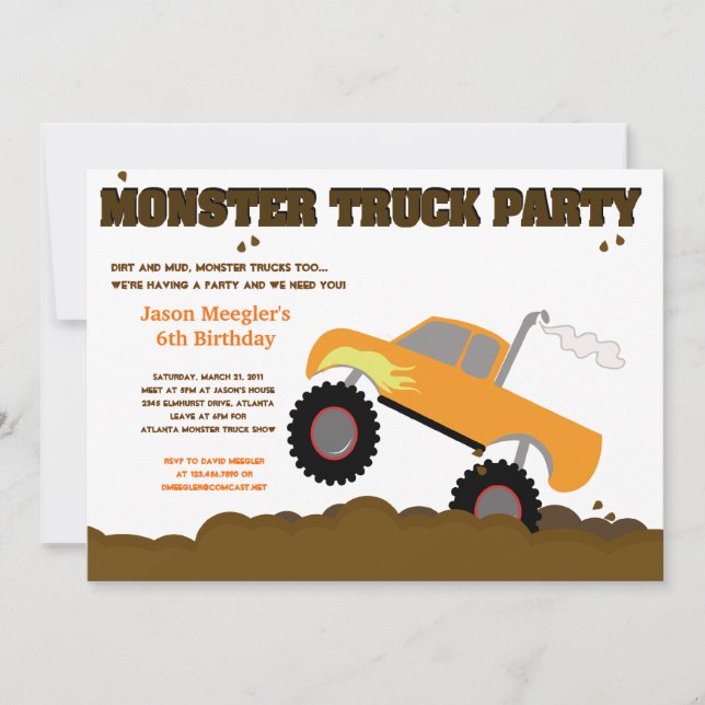 CAMION MONSTER 5x7 Invitations d'anniversaire (Devant)