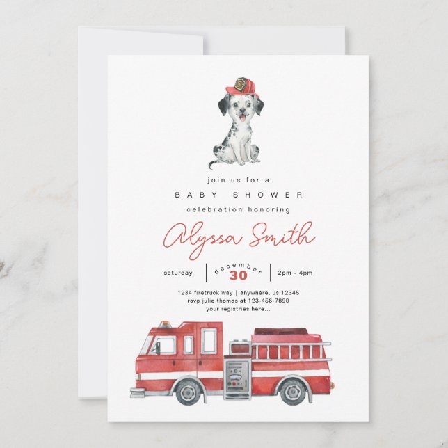Camion Pompier Baby shower Invitation (Devant)