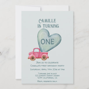 camion rose & coeur anniversaire Invitation