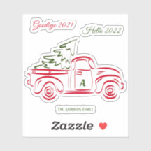 Camion rouge arbre de Noël Sticker Monogramme de f