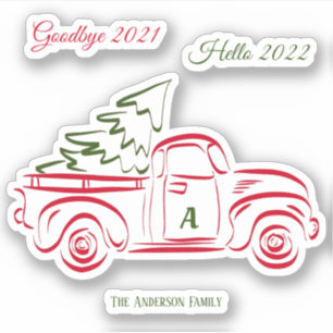 Camion rouge arbre de Noël Sticker Monogramme de f