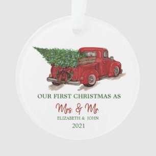 Camion rouge arbre de pin notre premier Noël vacan