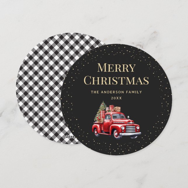 Camion Rouge Buffalo noir Plaid Joyeux Carte de No (Devant / Derrière)