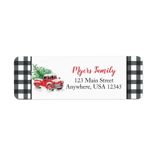 Camion rouge de Noël noir buffle plaid étiquette (Devant)