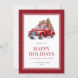 Camion Rouge Noël Arbre neige Bonne carte de vacan