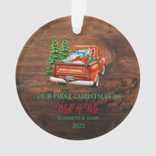 Camion Rouge Pins Notre Premier Noël Bois