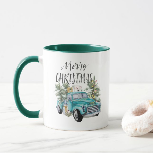 Camion rustique Bleu Ferme de Noël Mug (Avec donut)