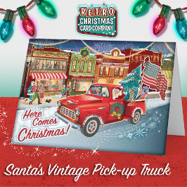 Camion Santas Pick-up + USA Drapeau Cartes de Noël