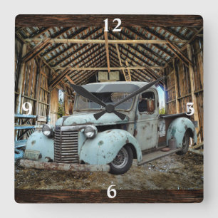 Camion vintage Bois rustique Carré Horloge murale