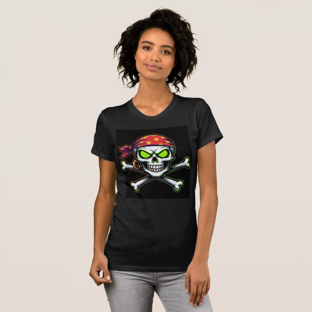 Camiseta Bella+Canvas Caveira Pirata Neon Verde T-Shirt (Vorne ganz)