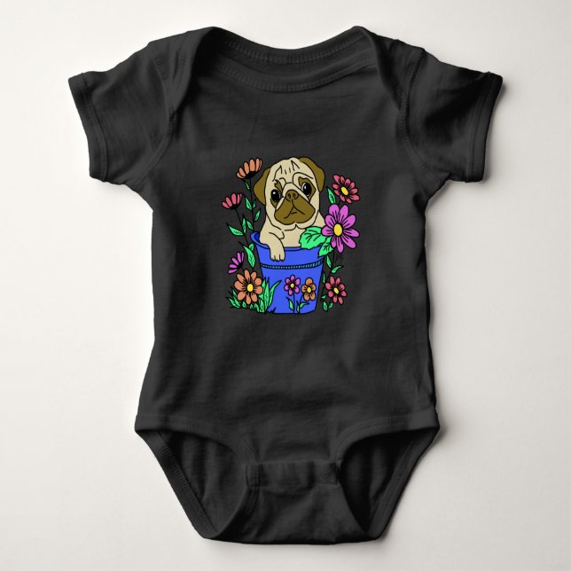 camiseta cachorrinho fofo nas flores baby strampler (Vorderseite)