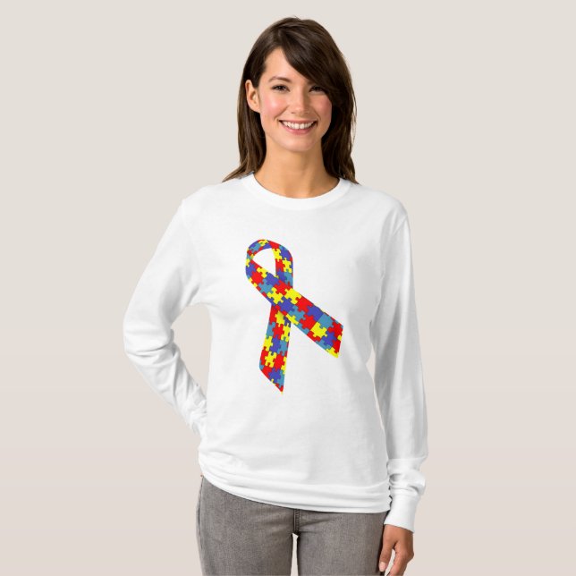 Camiseta Feminina Básica de Mangas Longas laço T-Shirt (Vorne ganz)