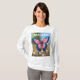 Camiseta Feminina Básica Mangas Longas Borboleta T-Shirt