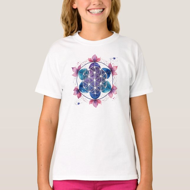 Camiseta Feminina Juvenil Básica Flôr da Vida-9 T-Shirt (Vorderseite)