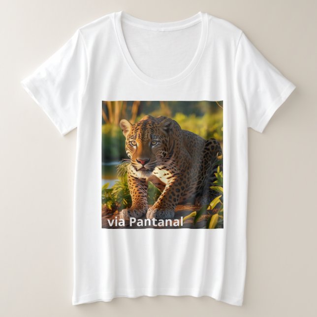 Camiseta Feminina Plus Size Básica Onça Pintada (Design devant)