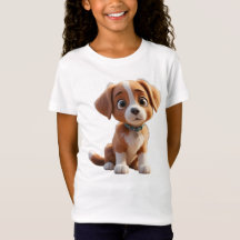 Camiseta Infantil Feminina Cão em Jersey Fina 3D
