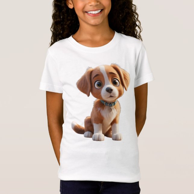 Camiseta Infantil Feminina Cão em Jersey Fina 3D T-Shirt (Vorderseite)