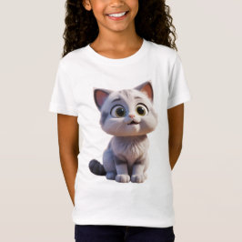 Camiseta Infantil Feminina Gato em Jersey Fina 3D T-Shirt