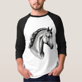 Camiseta Masc Básica Cavalo Manga Raglan 3/4 3D T-Shirt