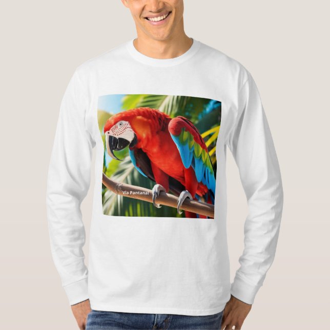Camiseta Masculina Mangas Longas Arara Vermelha T-Shirt (Vorderseite)