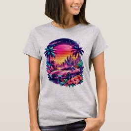 Camiseta Mujer Retro Futurista Vaporwave Neon Car  T-Shirt