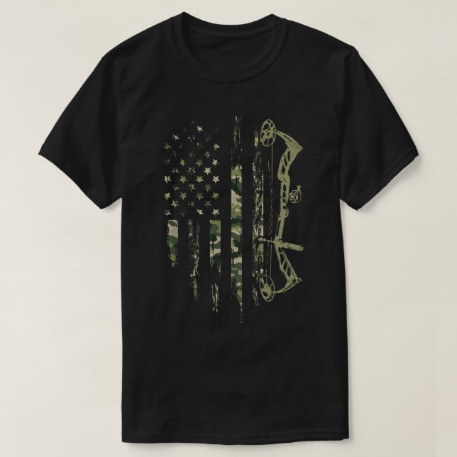 Camo American Flag Bowhunting Bow Archery Deer Hun T-Shirt (Design vorne)