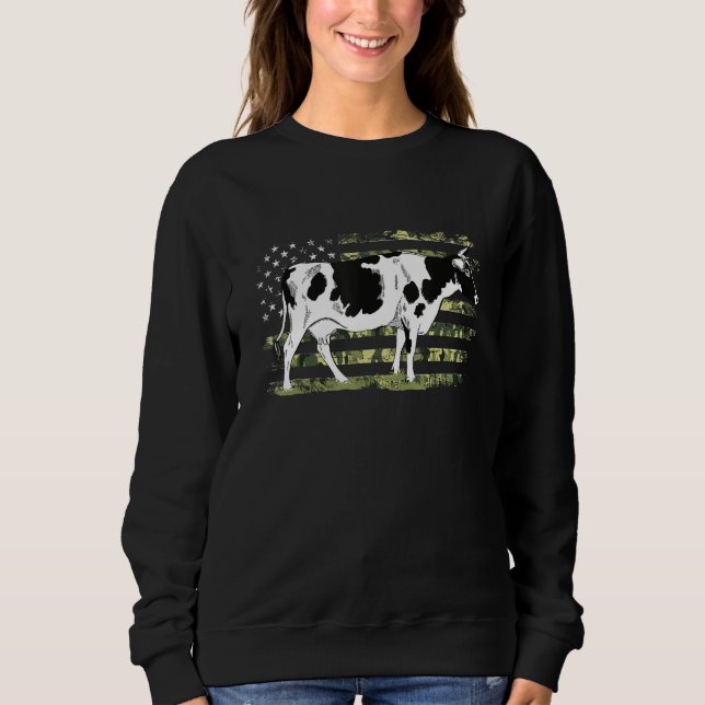 Camo American Flag Cow Fourth 4th Of July Independ Sweatshirt (Vorderseite)