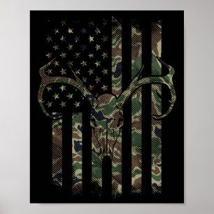 Camo American Flag Deer Skull Elk Hunting Usa Hunt Poster