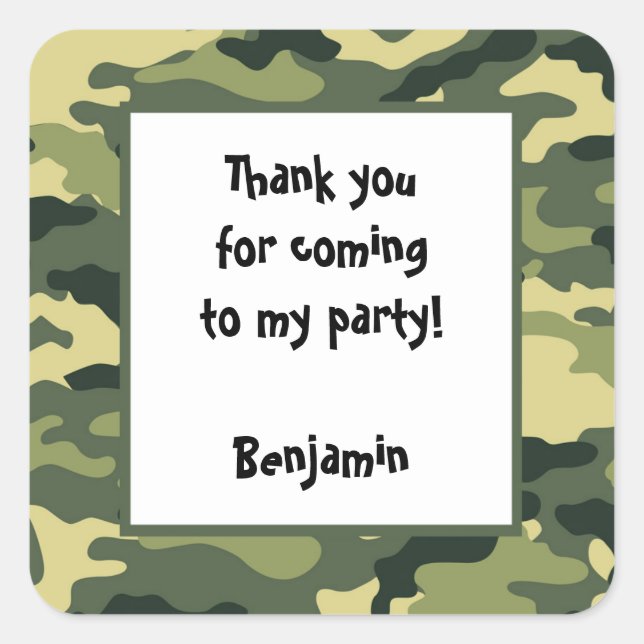 Camo Anniversaire Fête Favoriser Sticker vert (Devant)