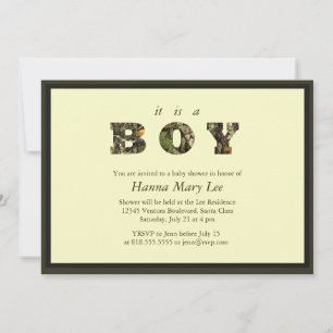 Camo C'est un Baby shower garçon Invitation