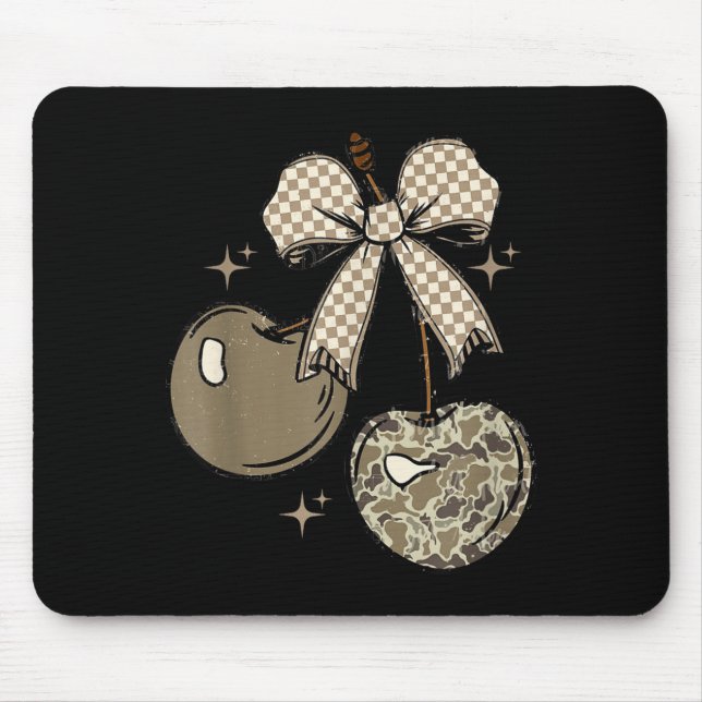 Camo Checkered Cherry Bow, Hunting,checkered Patte Mousepad (Vorne)
