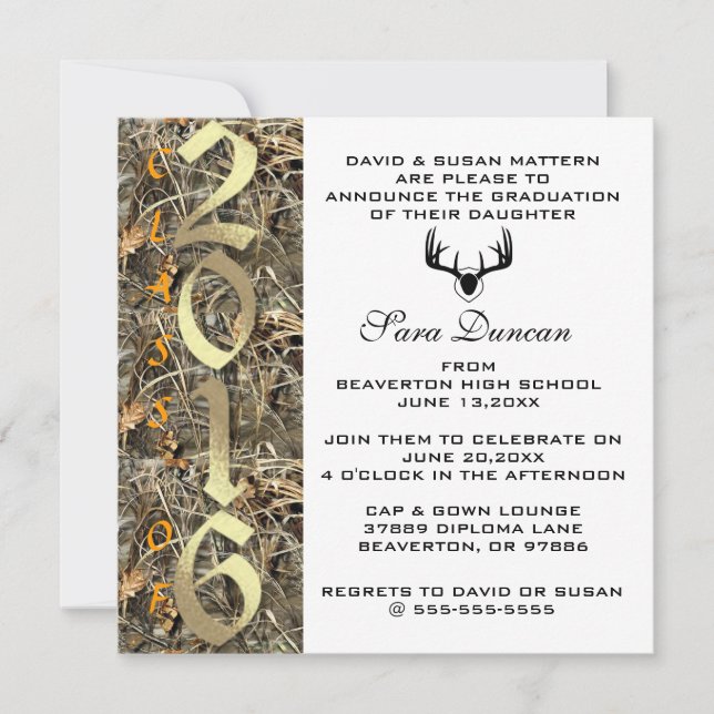 Camo Classic Elegant 2016 Graduation Invitation (Devant)