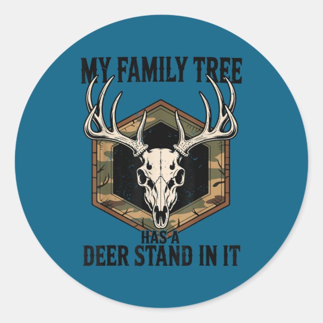 Camo Deer Hunting My Family Tree Has Deer Stand In Runder Aufkleber (Vorderseite)
