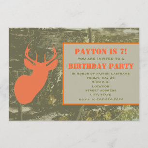 Camo et invitation orange de fête d'anniversaire