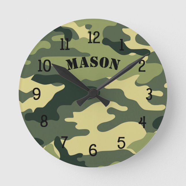 Camo Horloge avec nom, chambre à coucher enfant CG (Recto)