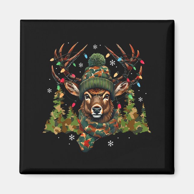 Camo Hunting Reindeer Deer Xmas Lights Christmas H Magnet (Vorne)