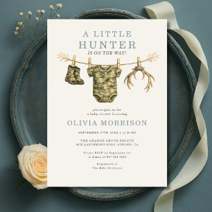 Camo Little Hunter Wäscheleine Junge Baby-Party Einladung