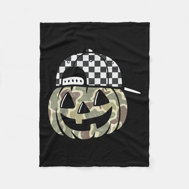 Camo Pumpkin Jack O Lantern Face Camouflage Hallow Fleecedecke (Vorderseite)