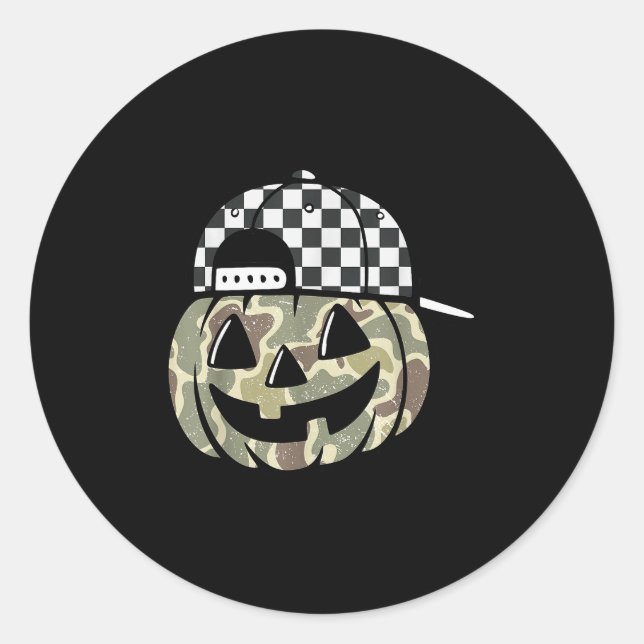 Camo Pumpkin Jack O Lantern Face Camouflage Hallow Runder Aufkleber (Vorderseite)