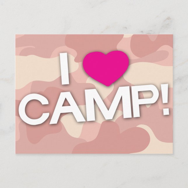 Camo rose J'AIME LE CAMP ! Carte postale (Devant)