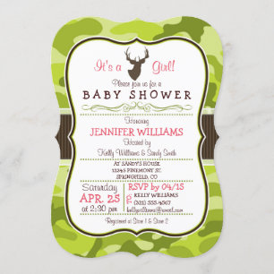 Camo vert avec Buck; Invitation Baby shower fille