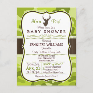 Camo vert avec Buck; Invitation Baby shower garçon