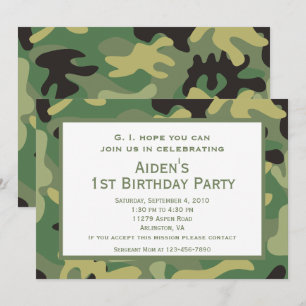 Camo vert   Invitation de fête d'anniversaire