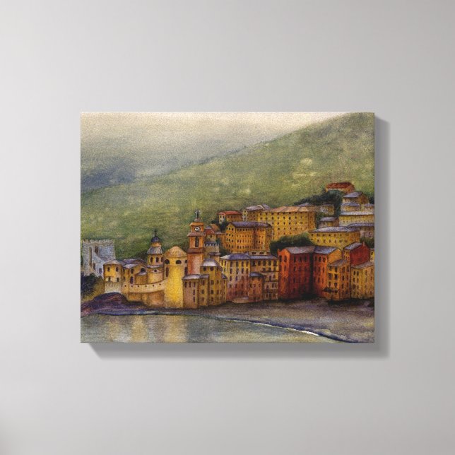 Camogli, Italien Aquarellmalerei umhüllt Leinwanddruck (Vorderseite)