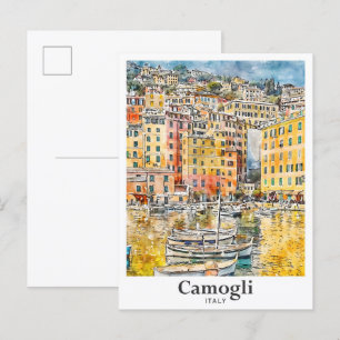 Camogli Italien Reise Wasserfarbe Handgezeichnet Postkarte