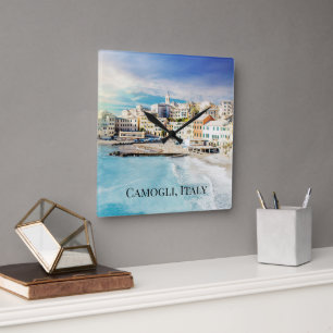 Camogli Italien Strand Ozean Mittelmeer Malerei  Quadratische Wanduhr